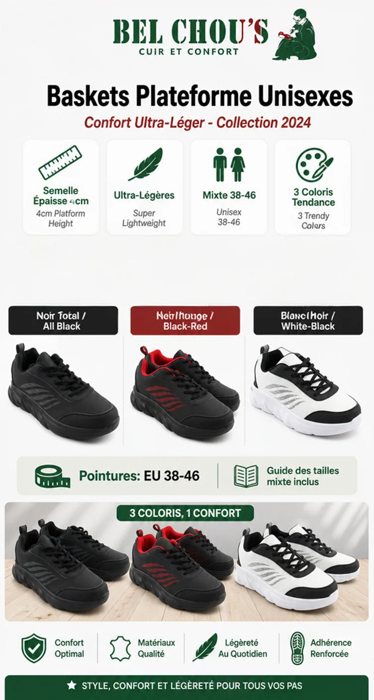 Bel Chou's, ultraleichte Sportschuhe französischer Marke, wasserdichte Sneaker aus Kunstleder, bequeme Sneaker für Herren und Damen, Freizeitschuhe zum Gehen