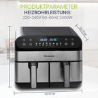 Friggitrice ad Aria Calda a Doppio Cestello 10 L 2400 W, Controllo Touch LED, Leawin