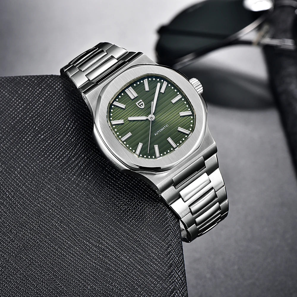 Nuovo Orologio Meccanico Automatico di Lusso Pugani da Uomo con Vetro Zaffiro Antiriflesso e Lancette Luminose, Orologio Sportivo da Uomo, Consegna Locale