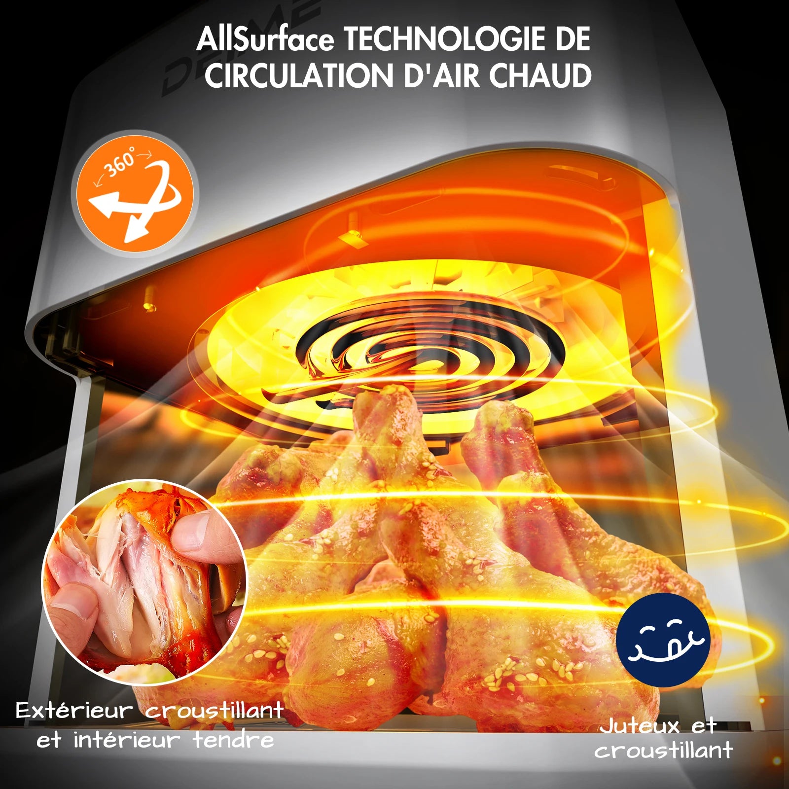 Friggitrice ad Aria DEIME 2.5L, Mini Friggitrice Compatta ad Aria Calda, Schermo Touch LED, Cestello Antiaderente