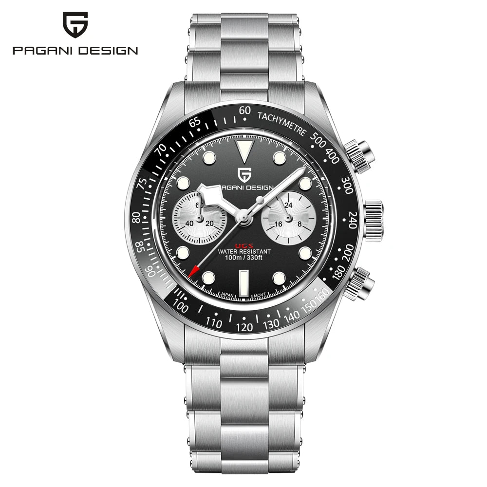 Nuovi orologi da uomo Panda DESIGN, orologio al quarzo di lusso Panda, cronografo sportivo da uomo, cronografo con vetro zaffiro, lenti AR, ceramica, leggero, impermeabile, in acciaio inossidabile, orologio da uomo, idea rega