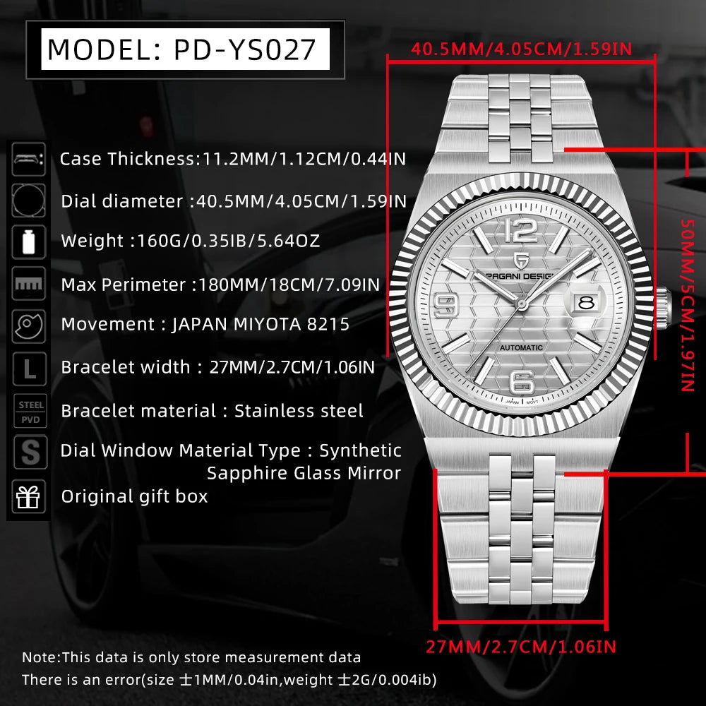 Nuovo Orologio da Uomo PAGANI DESIGN 2026, Orologio Automatico di Lusso, Meccanico, con Vetro Zaffiro AR, Luminoso, Durevole, in Acciaio Inossidabile