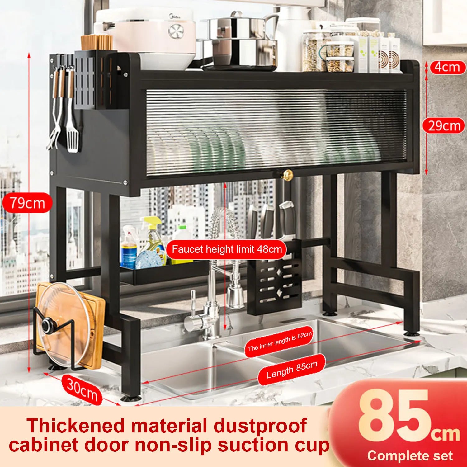 Stendino per piatti sopra lavello da 85 cm con coperchio Scaffale scolapiatti regolabile di grande capacità per piatti da cucina Ciotole Utensili