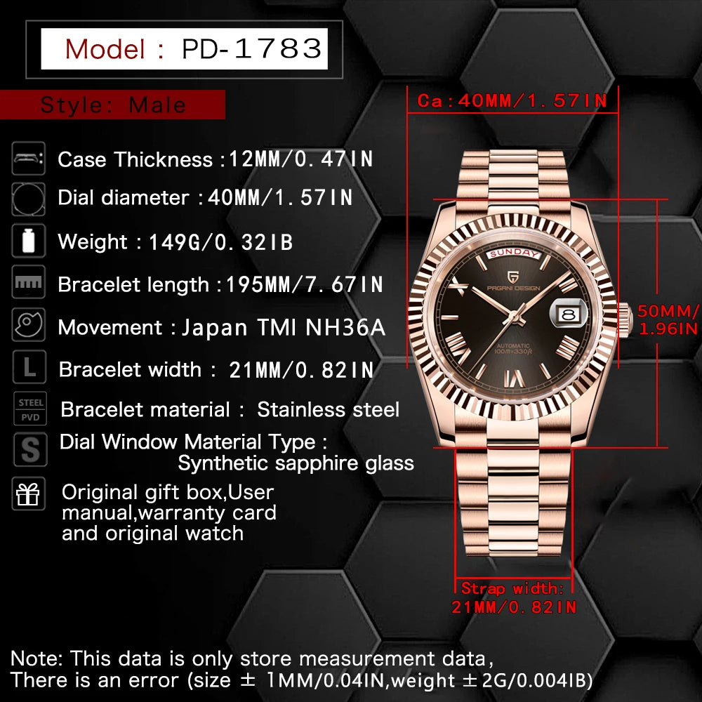 PAGANI DESIGN Orologio Meccanico Automatico Uomo Ice Blue Acciaio Inossidabile Vetro Zaffiro
