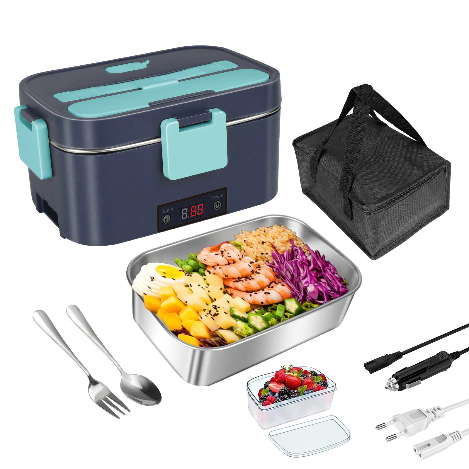 2-in-1 Auto Casa 12V 24V 110V 220V Elektrische Lunchbox Tragbare Picknick Schule Lebensmittelheizung Wärmer Behälter Set aus Edelstahl