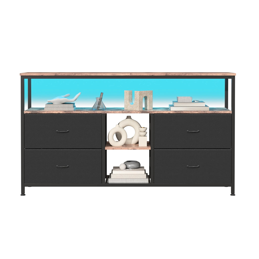 Anajqaqia Moderner TV-Ständer mit 4 Schubladen, Aufbewahrungsschrank mit LED-Beleuchtung, Metallrahmen, geeignet für Wohnzimmer und Schlafzimmer, 137 x 30 x 78 cm