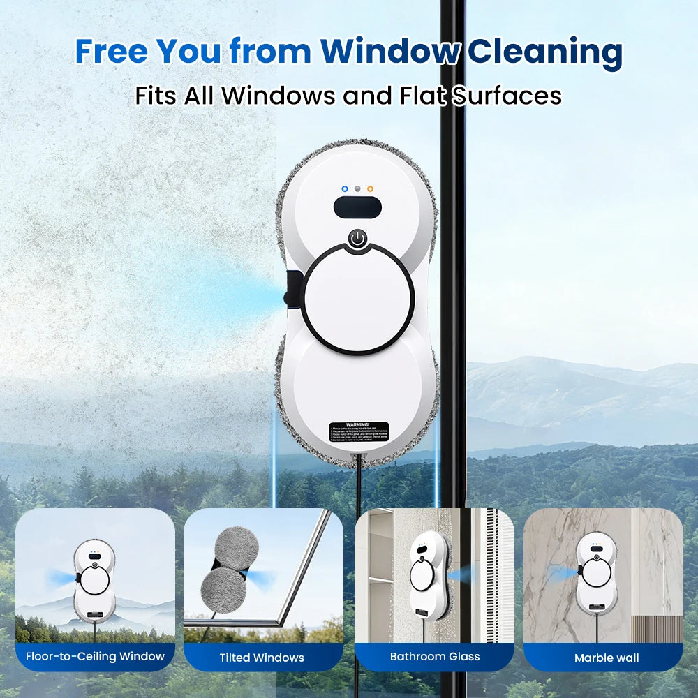PuRuiKai Fensterputzroboter mit Fernbedienung, elektrischer Fensterreiniger, automatisches Doppelsystem für die Glasreinigung.