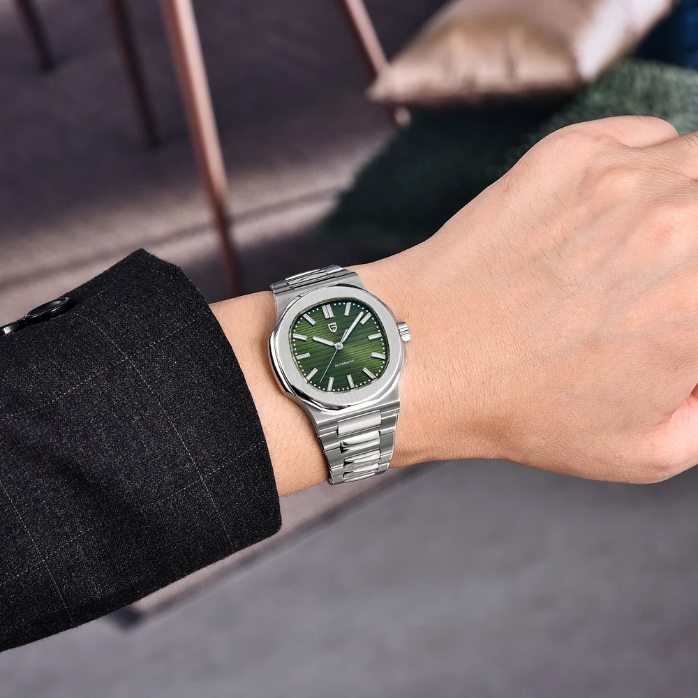 Nuovo Orologio Meccanico Automatico di Lusso Pugani da Uomo con Vetro Zaffiro Antiriflesso e Lancette Luminose, Orologio Sportivo da Uomo, Consegna Locale