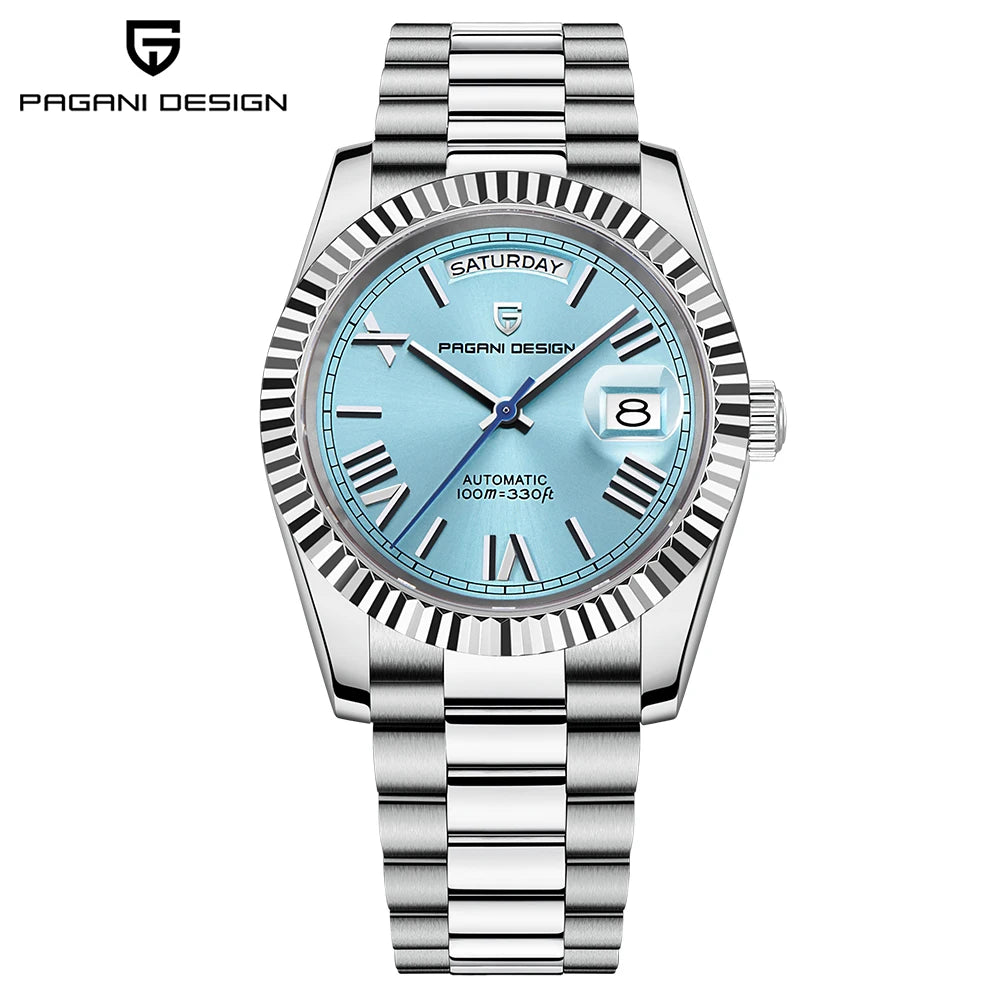 PAGANI DESIGN Orologio Meccanico Automatico Uomo Ice Blue Acciaio Inossidabile Vetro Zaffiro