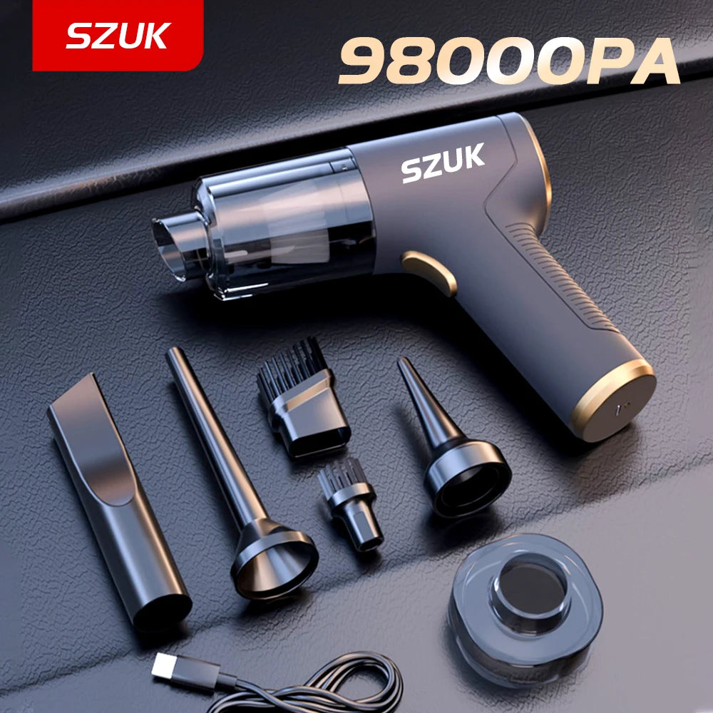 SZUK 98000PA Auto-Staubsauger Mini Leistungsstarke Reinigungsmaschine Starke Saugkraft Drahtloser Handstaubsauger für Zuhause und Auto