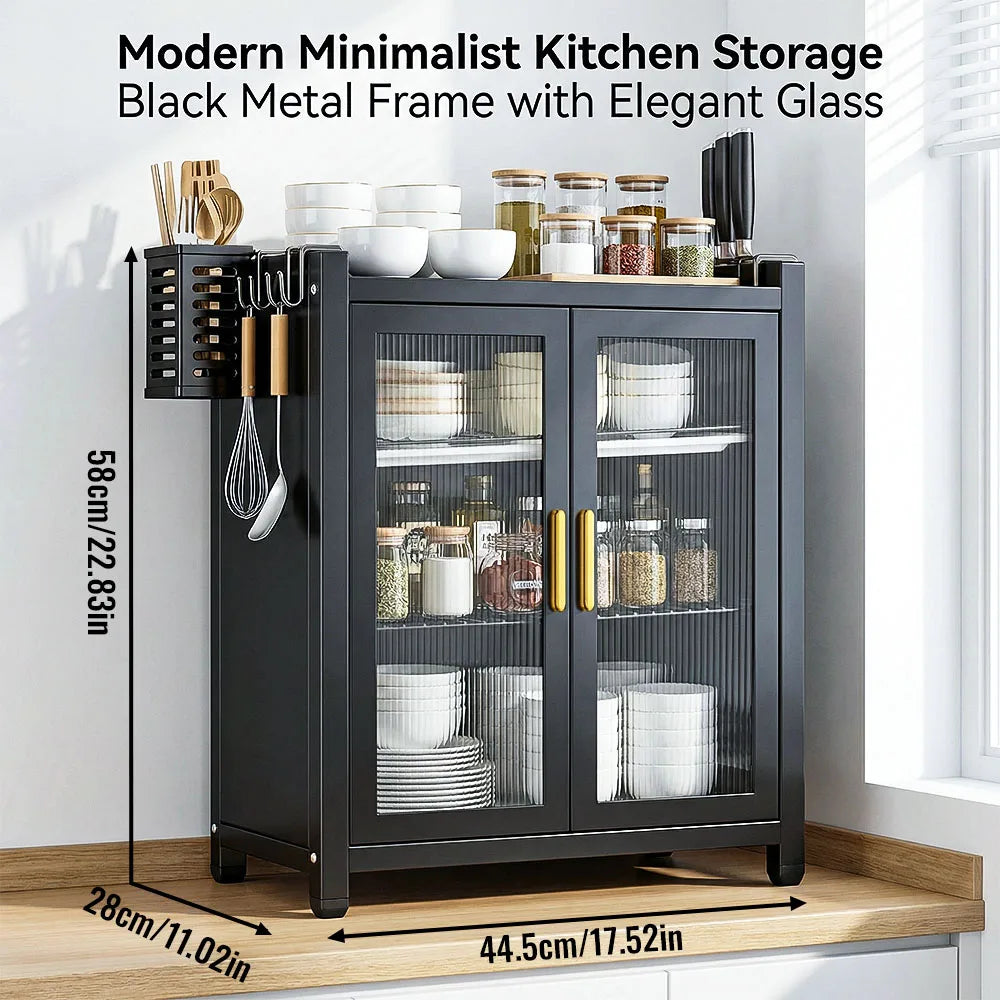 Mobiletto da Cucina a Porta Scorrevole, Scaffale a 2/3 Livelli per Spezie, Utensili e Piatti, Organizzatore Autoportante Salvaspazio