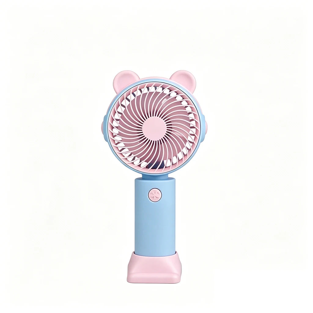 Ventilatore da scrivania mini con orecchie da orsetto, supporto per cellulare integrato, ricarica USB, silenzioso. ideale per scrivania e per guardare serie TV/film.