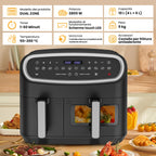 Friggitrice ad aria dual zone 10 litri Gidgimo con touch screen LED e finestra
