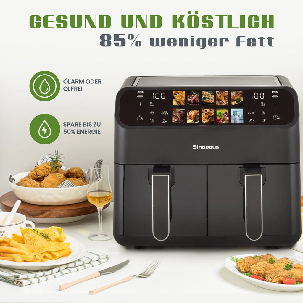 Friggitrice ad Aria Calda Senza Olio da 9L con Doppio Cestello e Finestra - Kitchen