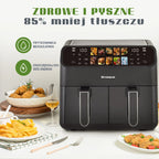 Sinaopus Friggitrice ad Aria 9L Doppio Cestello 2000W con Display LED 2 Zone Cottura