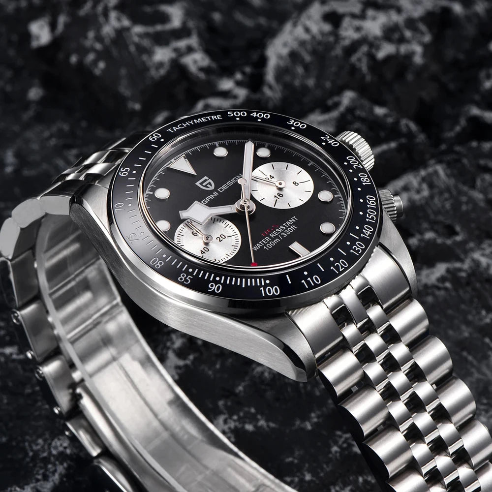 Nuovi orologi da uomo Panda DESIGN, orologio al quarzo di lusso Panda, cronografo sportivo da uomo, cronografo con vetro zaffiro, lenti AR, ceramica, leggero, impermeabile, in acciaio inossidabile, orologio da uomo, idea rega