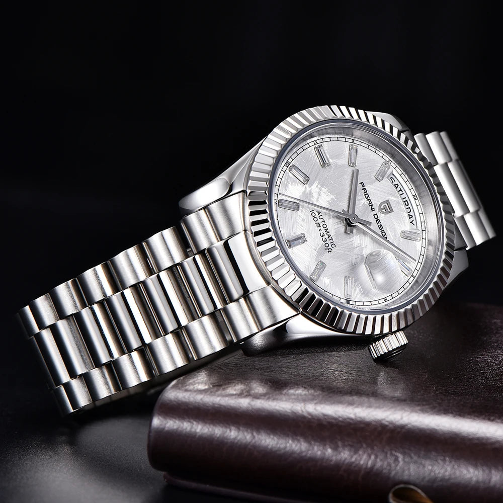 PAGANI DESIGN Orologio Automatico Uomo DD36 Quadrante Meteorite Bianco Acciaio Inossidabile