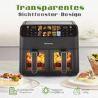 Sinaopus 2000W XXL 9L Doppelkorb-Heißluftfritteuse Multifunktions-Luftfritteuse mit LED-Touchscreen Timer Automatische Kochprogramme