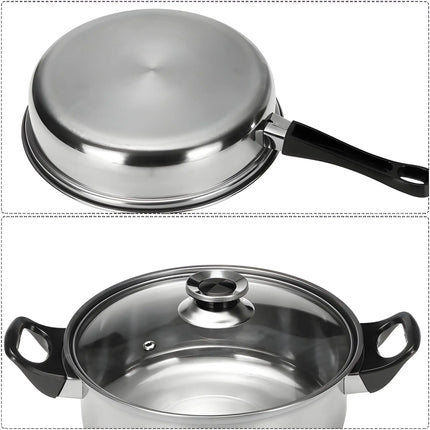 12-Piece Stainless Steel Pot Set with Glass Lids Induction Bottom Cookware Set Milk Boiler