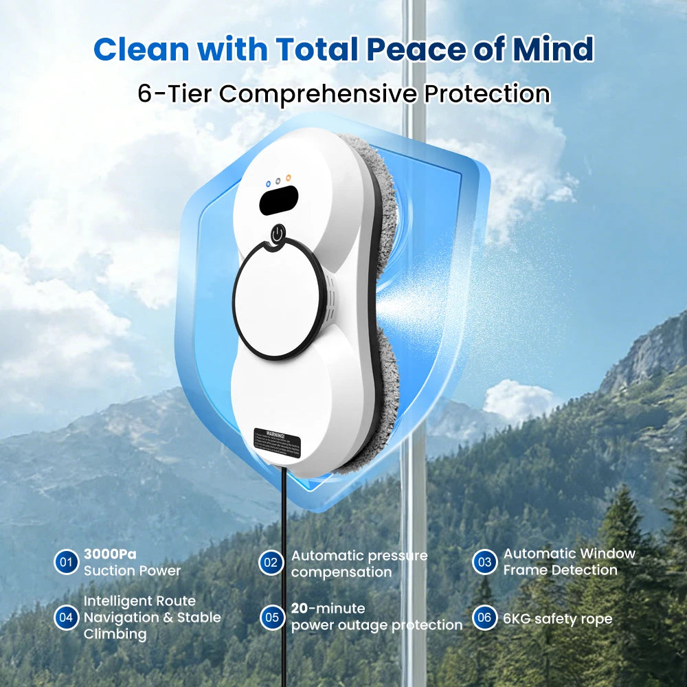 PuRuiKai Fensterputzroboter mit Fernbedienung, elektrischer Fensterreiniger, automatisches Doppelsystem für die Glasreinigung.
