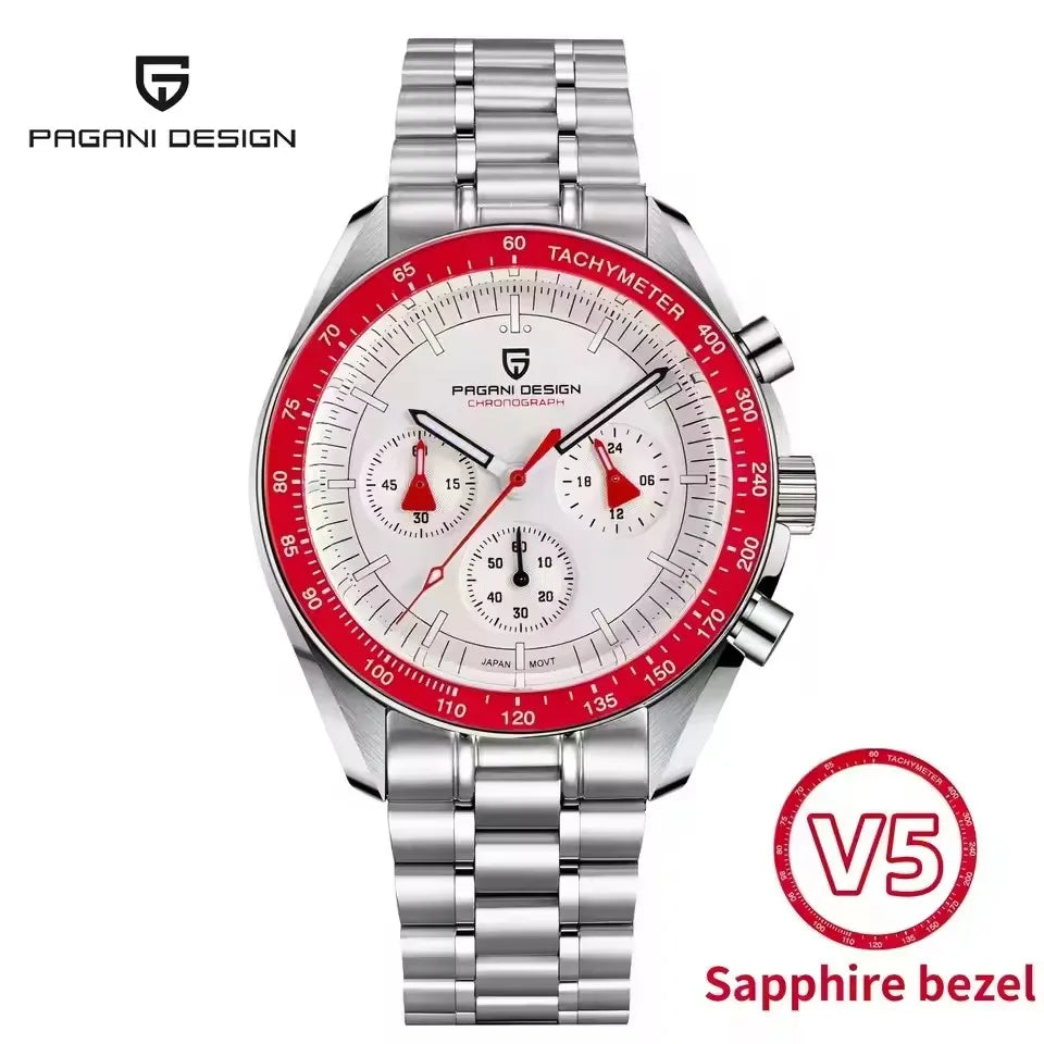 PAGANI DESIGN Orologio da Polso al Quarzo con Vetro Zaffiro, Cronografo Sportivo Impermeabile 10 Bar, Acciaio Inossidabile 316L