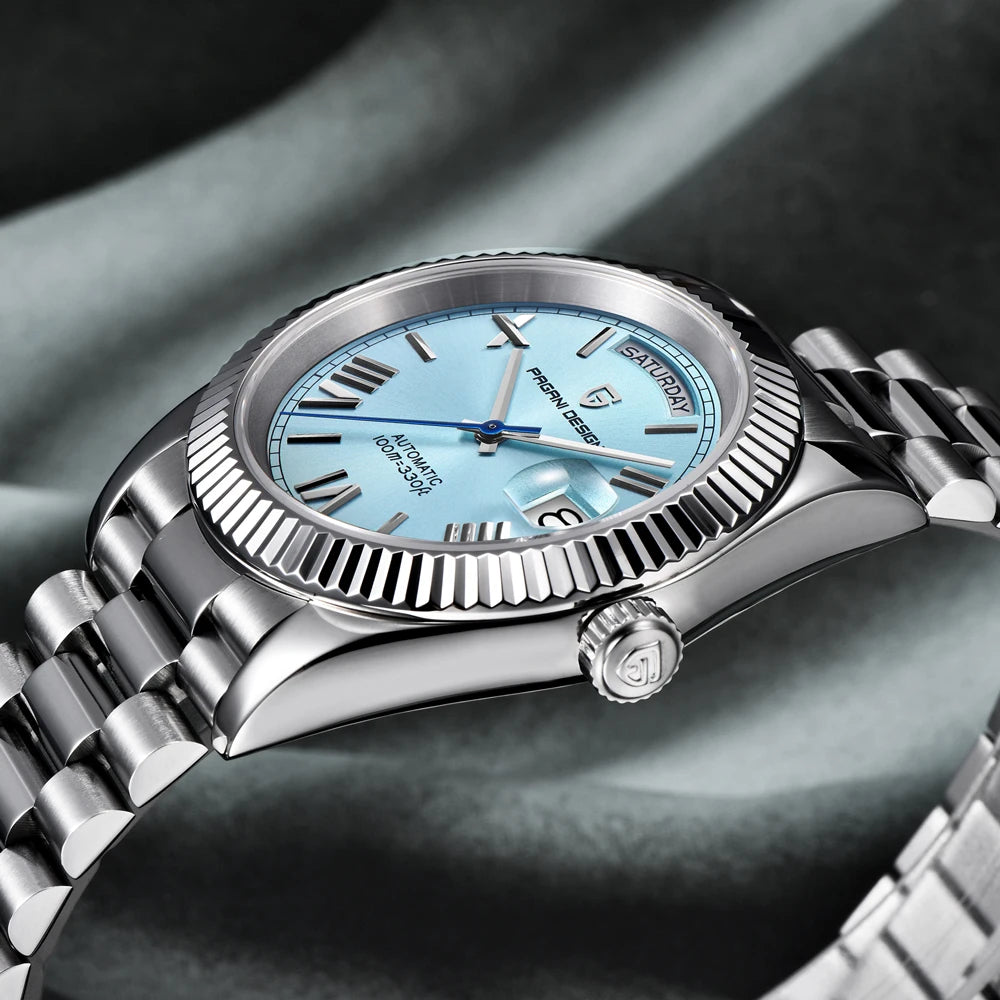 PAGANI DESIGN Orologio Meccanico Automatico Uomo Ice Blue Acciaio Inossidabile Vetro Zaffiro