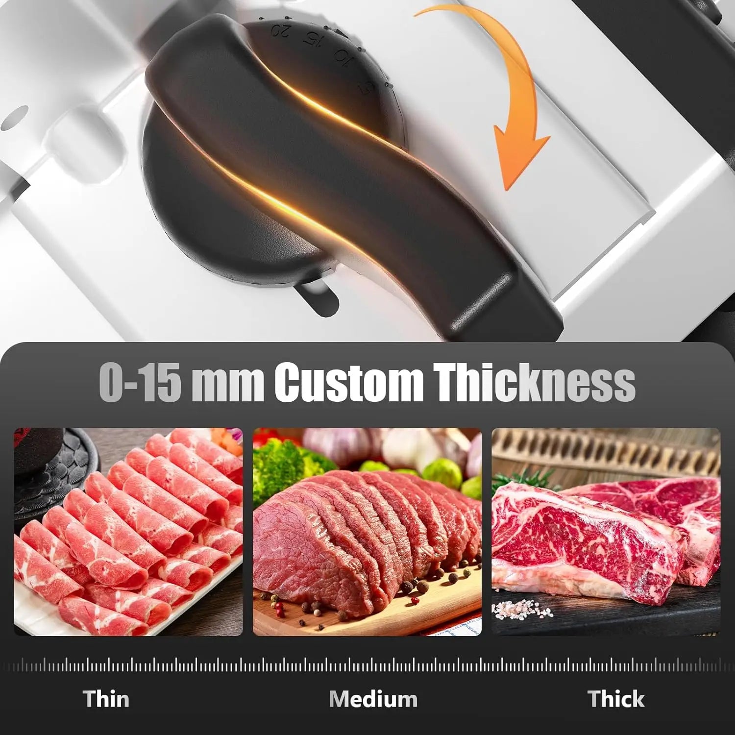 Affettatrice per Carne con Motore DC Silenzioso, Affettatrice Elettrica da 200W, Doppie Lame in Acciaio Inox da 7,5'', Spessore Regolabile 0-15mm