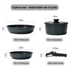 Set di 5 Pentole e Padelle Antiaderenti con Manico Staccabile, Set di Pentole per Cucina a Induzione, Pentole Salutari per Camper