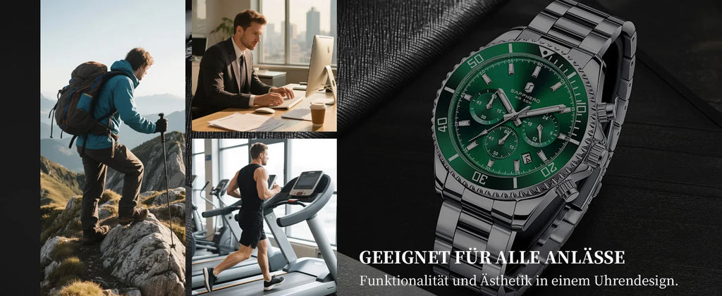 SAPPHERO Orologio Uomo Quarzo Cronografo Sport Acciaio Inossidabile Impermeabile 50M