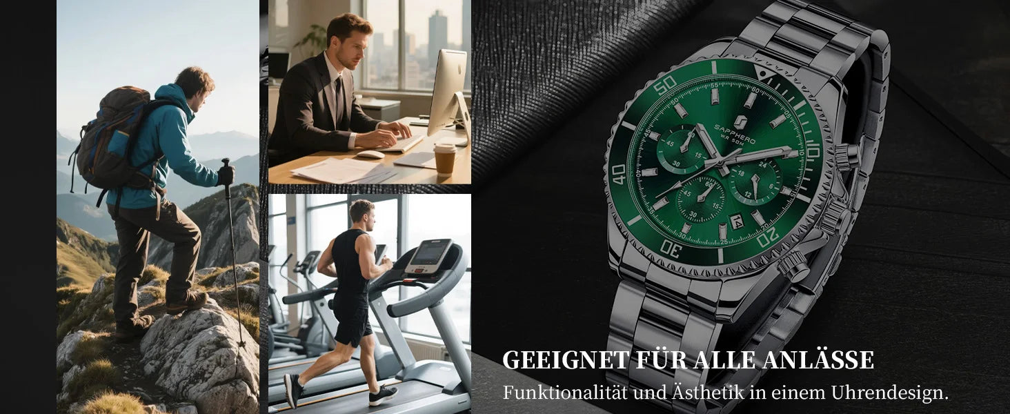 SAPPHERO Orologio Uomo Quarzo Cronografo Sport Acciaio Inossidabile Impermeabile 50M
