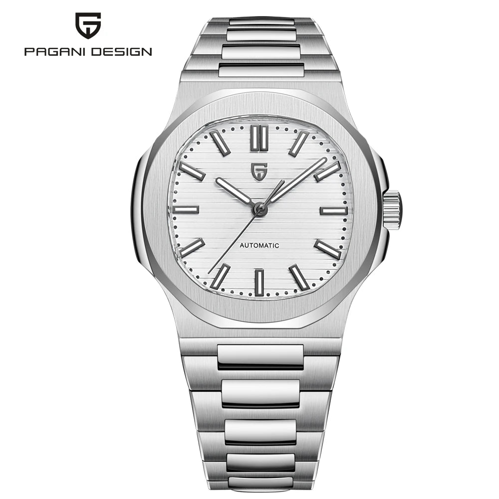Pugani Luxus-Automatik-Herrenuhr mit entspiegeltem Saphirglas und Leuchtzeigern, Sportuhr für Herren, Lokale Lieferung