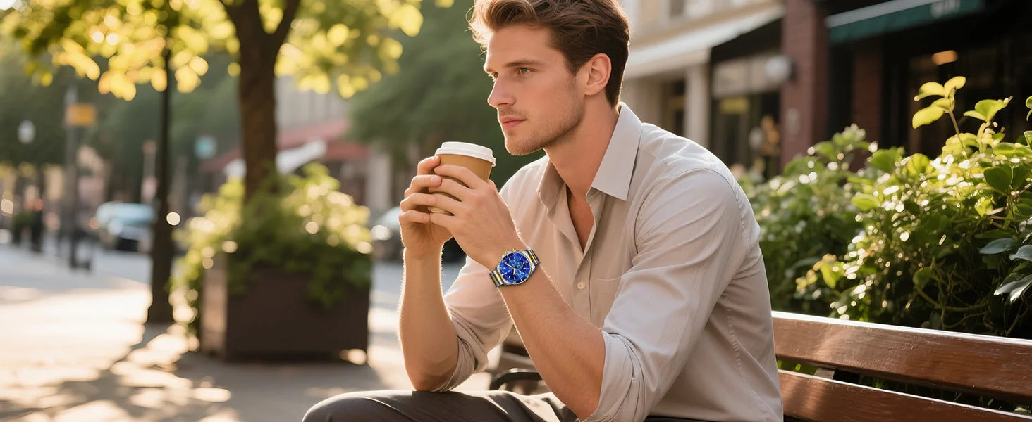 SAPPHERO Orologio da Polso Quarzo Uomo Acciaio Inossidabile Impermeabile 50M Cronografo