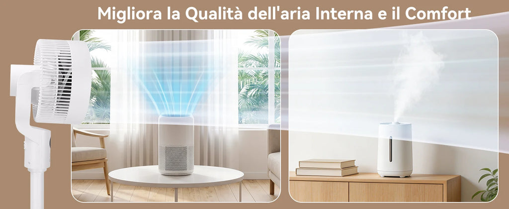 Aigostar Ventilatore a Piantana, 6 Velocità e 3 Modalità Silenzioso, Circolatore d'Aria 3D 850m³/h, Flusso 8m, Timer 12H, Altezza 100cm, Telecomando e Display Touch, Funzion Aroma per Camera e Ufficio
