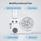 MULIN Tischventilator mit doppelter Zerstäubung – 3-in-1-Wasserkühlung, wiederaufladbarer 1200-mAh-USB-Akku, 3 Geschwindigkeiten, leise, ideal für Schreibtisch, Büro und Zuhause – Modell MU-TFS268
