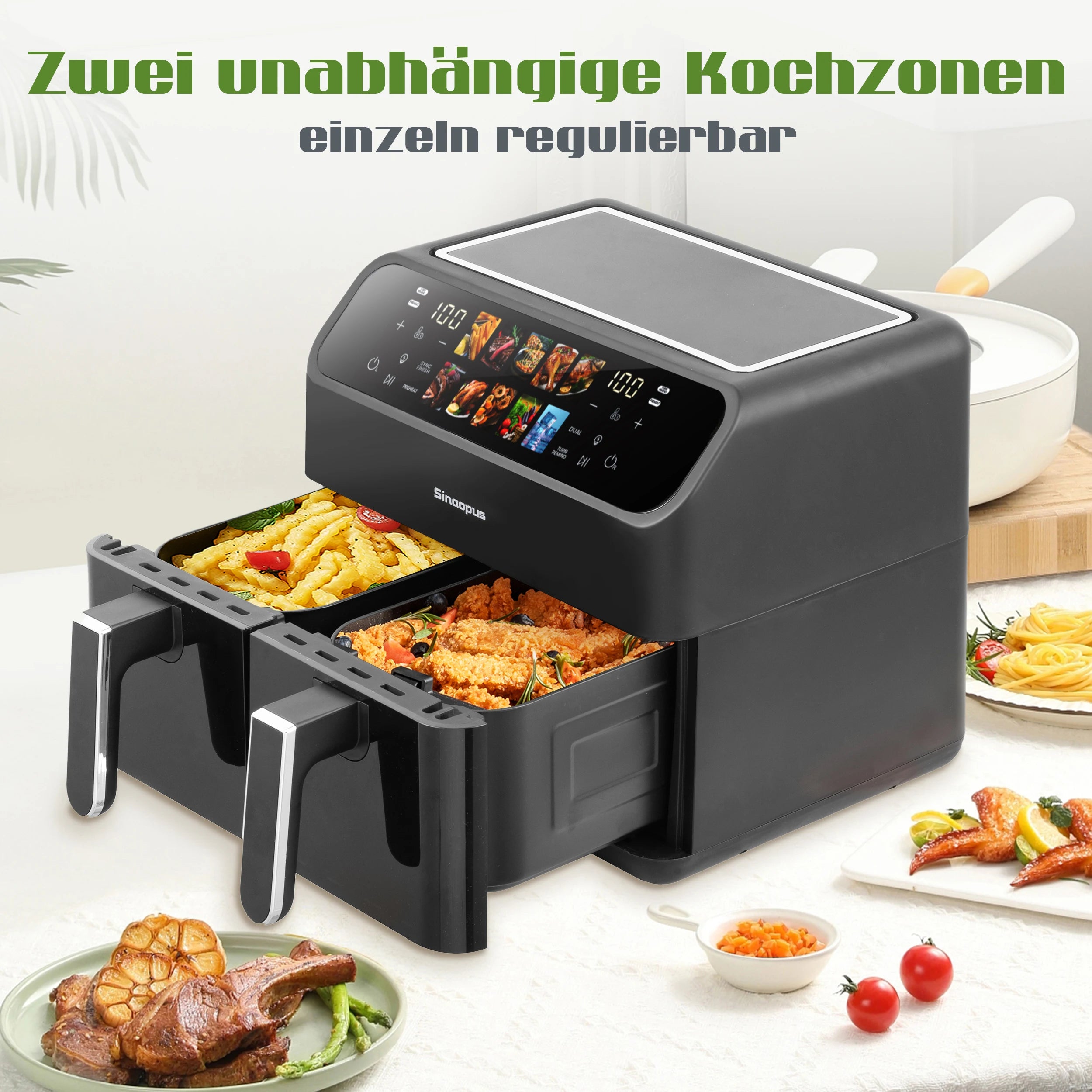 Friggitrice ad Aria Calda Senza Olio da 9L con Doppio Cestello e Finestra - Kitchen