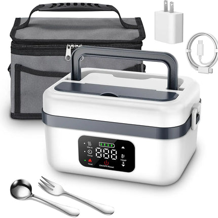 Portable Electric Food Warmer, 1L Capacity with Timer and Power Bank Function, Wireless Food Heater, Ideal for Work, Travel, Car