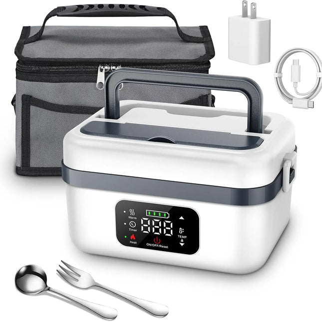 Portable Electric Food Warmer, 1L Capacity with Timer and Power Bank Function, Wireless Food Heater, Ideal for Work, Travel, Car