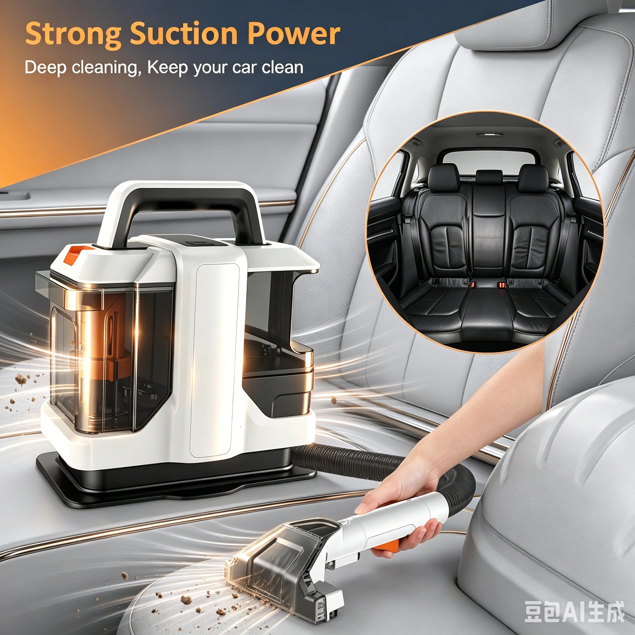 Tragbarer Teppichreiniger 750W, 15Kpa, Nassreinigungsmaschine für Stoffe und Sofas, tragbar für Autos und Tierhaare