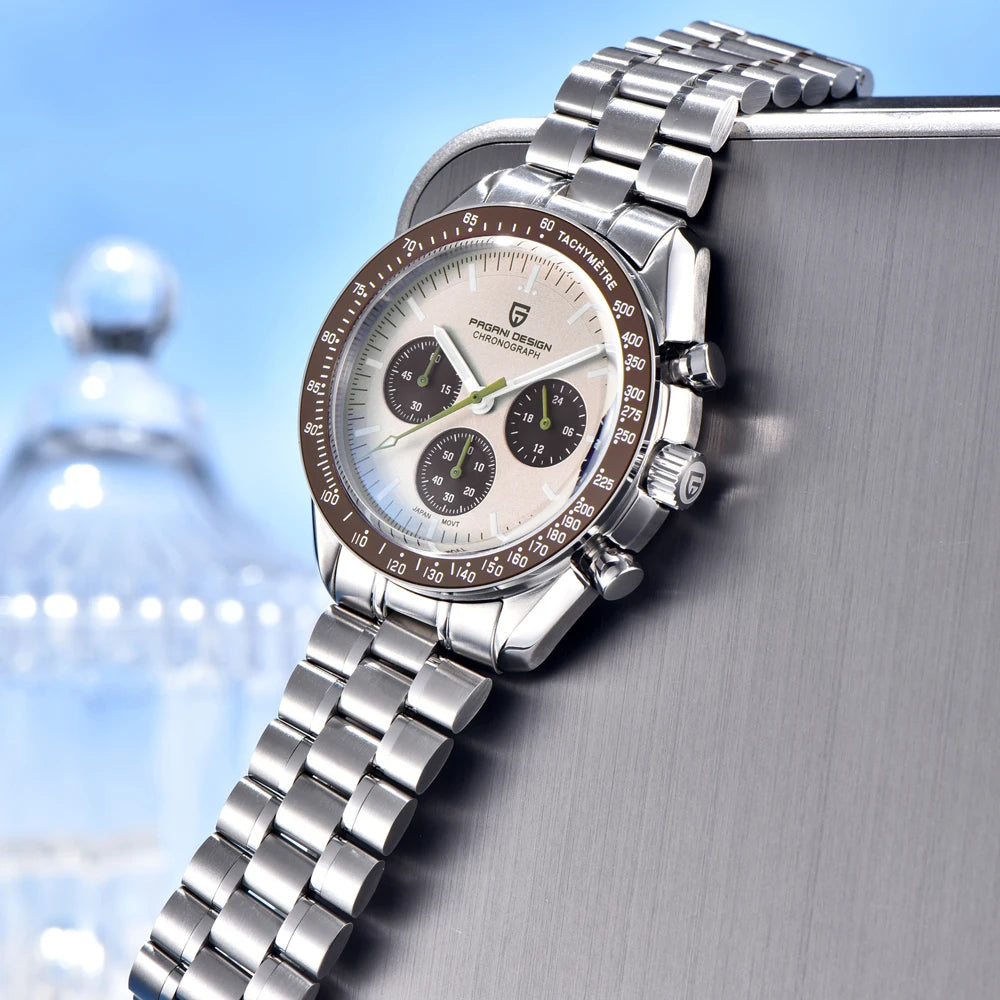 PAGANI DESIGN Saturn Orologio da Polso al Quarzo Cronografo Sportivo Acciaio Inossidabile Impermeabile 10 Bar