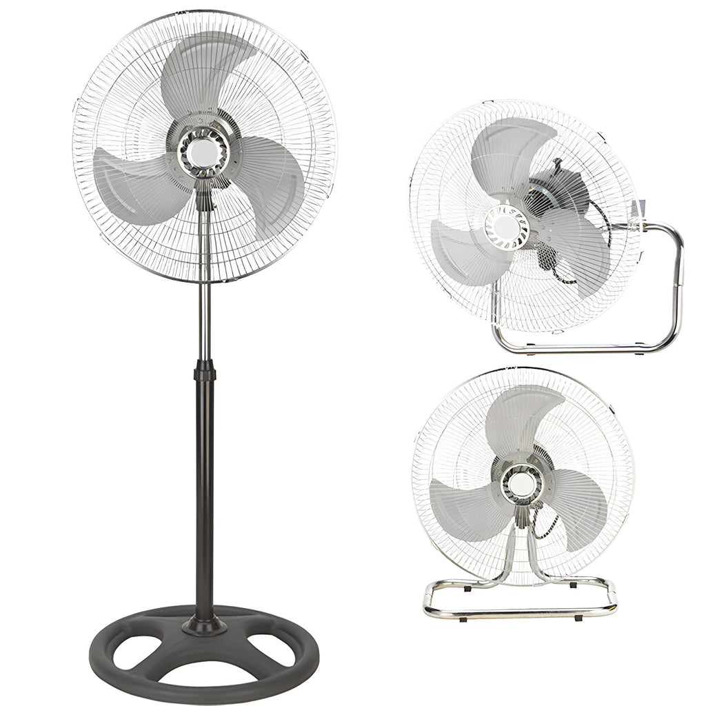 3-in-1 Stand-, Tisch- und Wandventilator mit 3 einstellbaren Geschwindigkeitsstufen, Stahl- und ABS-Struktur