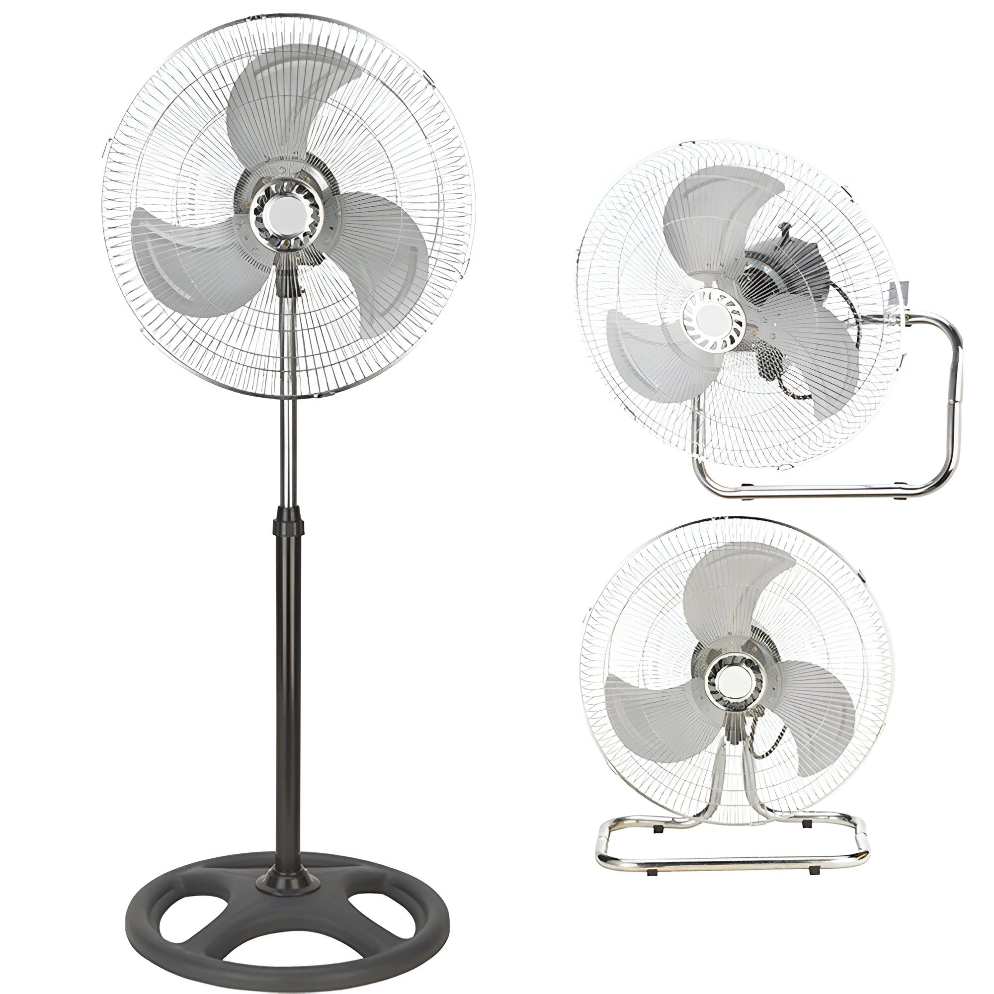 3-in-1 Stand-, Tisch- und Wandventilator mit 3 einstellbaren Geschwindigkeitsstufen, Stahl- und ABS-Struktur