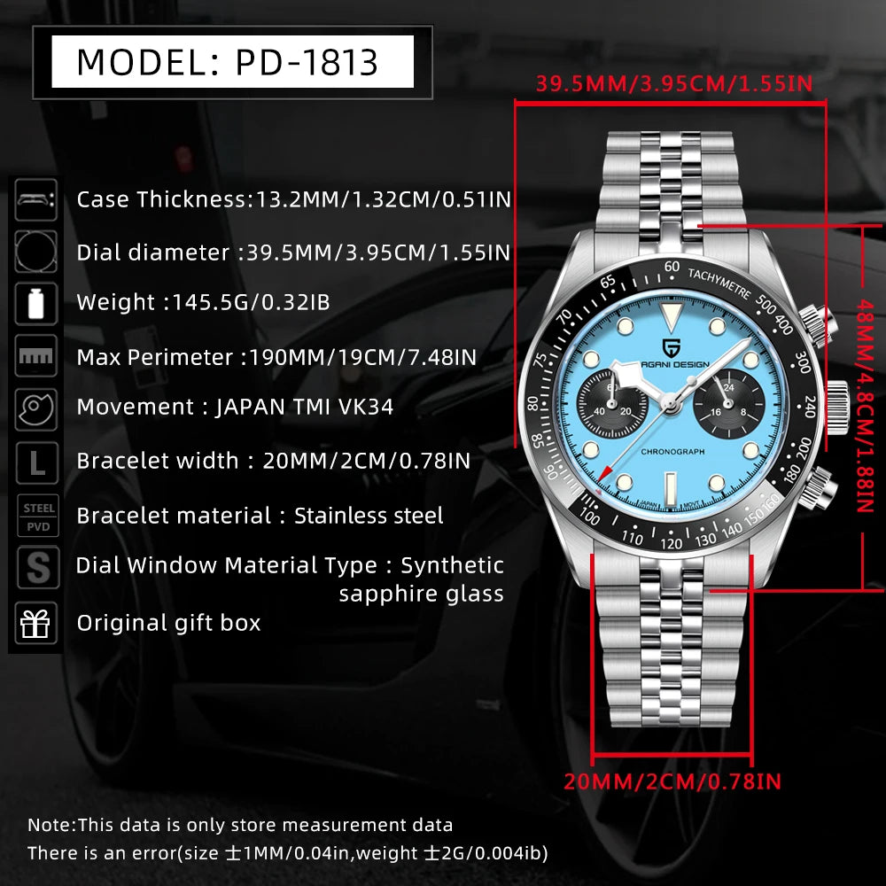 PAGANI DESIGN Orologio da polso al quarzo cronografo uomo, modello Panda, vetro zaffiro, impermeabile 10 bar