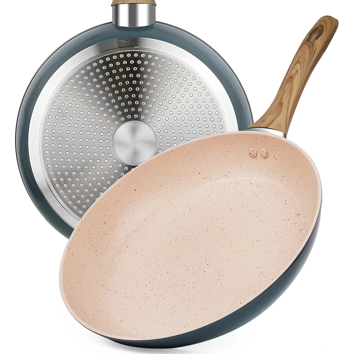 Padella colorata da 20/24/28 cm con manico in legno, padella antiaderente, padelle per frittata per pancake per tutti i fornelli, pentole da cucina per la casa