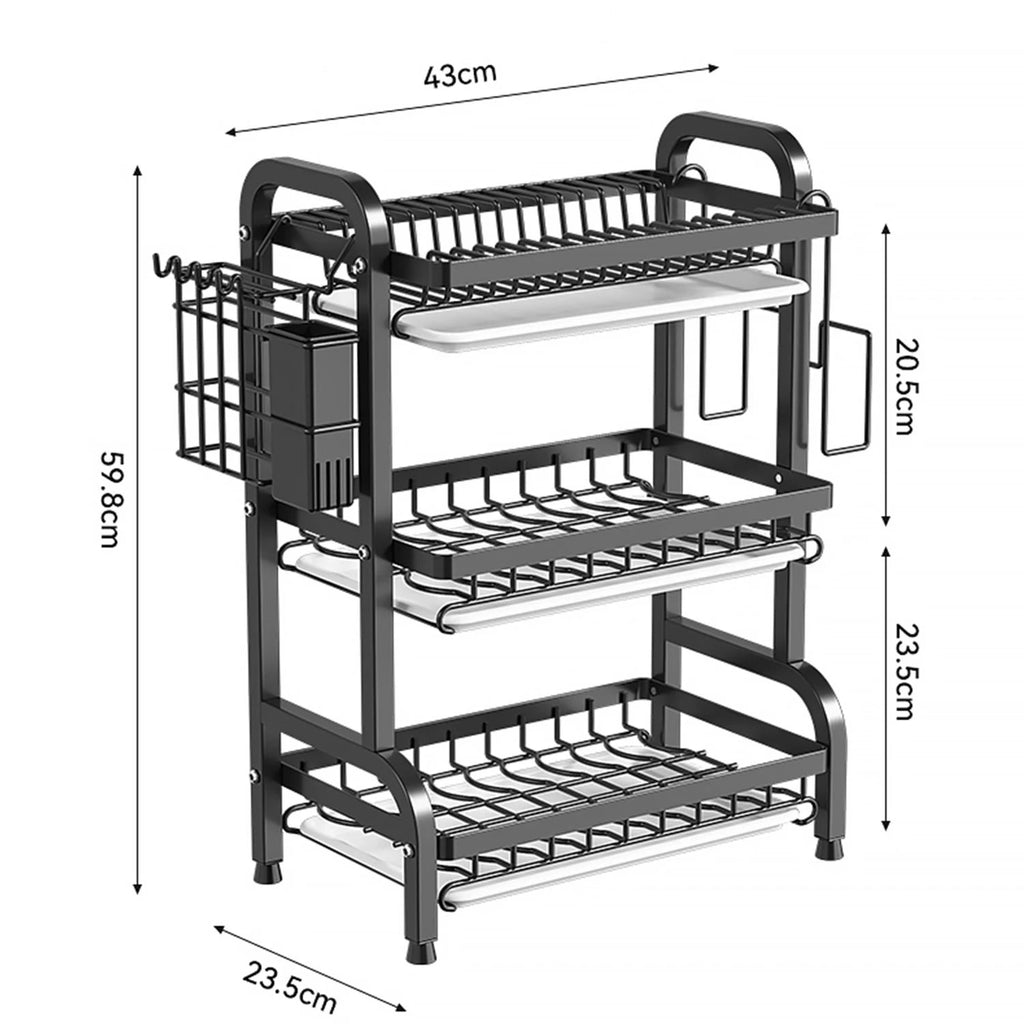 Stendino per piatti Scolapiatti a 3 livelli Scolapiatti Scaffale per piatti antiruggine di grande capacità con portautensili Organizzatore da cucina