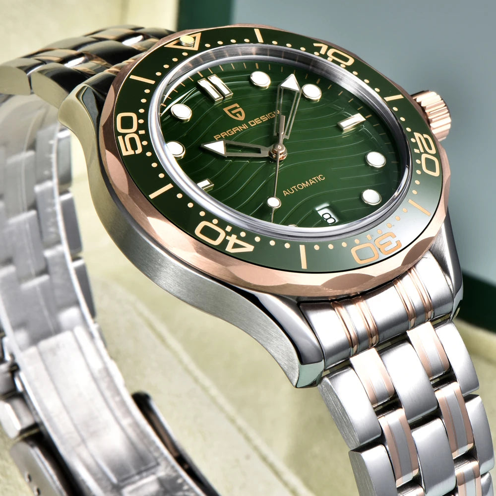 PAGANI DESIGN Orologio subacqueo automatico verde da uomo MIYOTA 8215