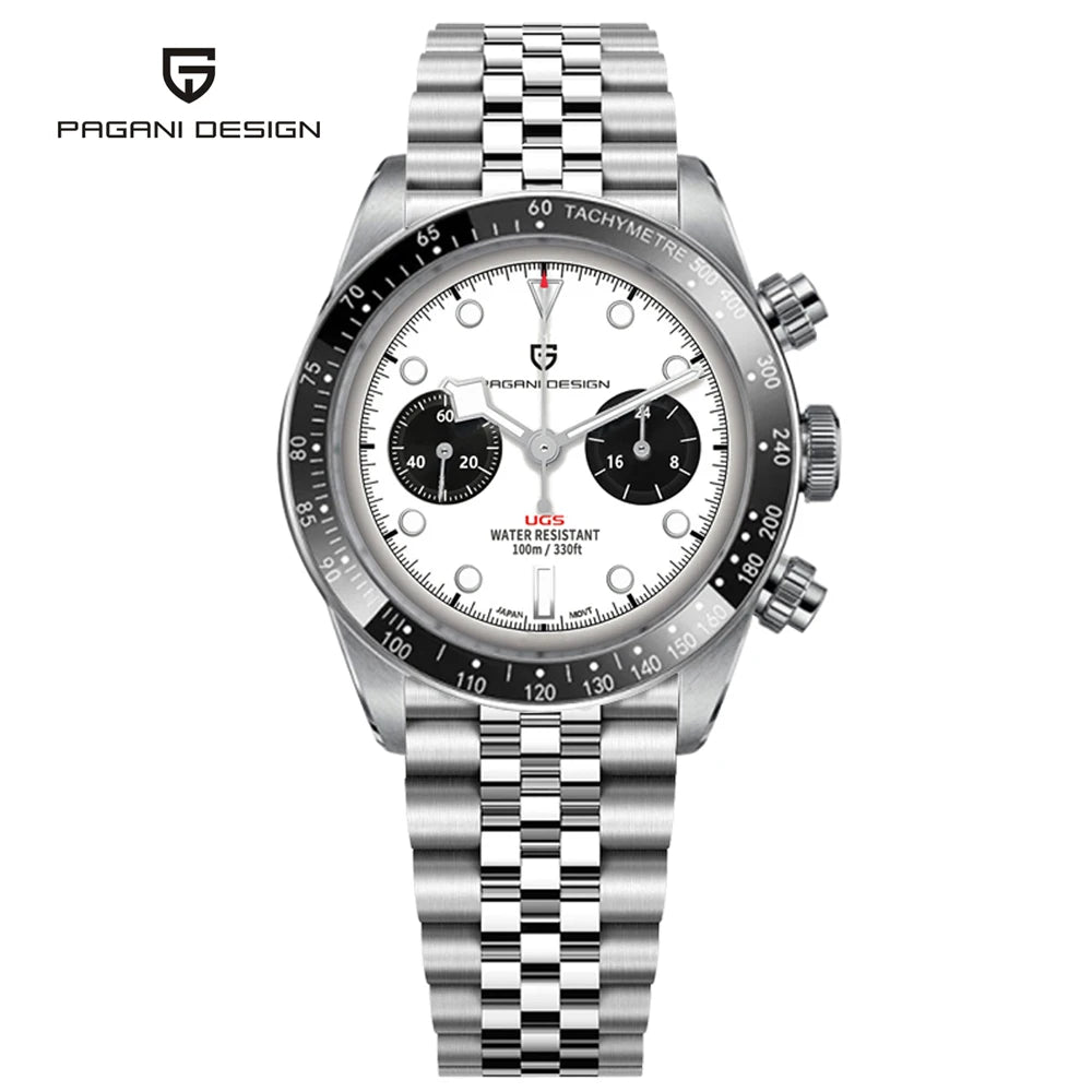 Nuovi orologi da uomo Panda DESIGN, orologio al quarzo di lusso Panda, cronografo sportivo da uomo, cronografo con vetro zaffiro, lenti AR, ceramica, leggero, impermeabile, in acciaio inossidabile, orologio da uomo, idea rega
