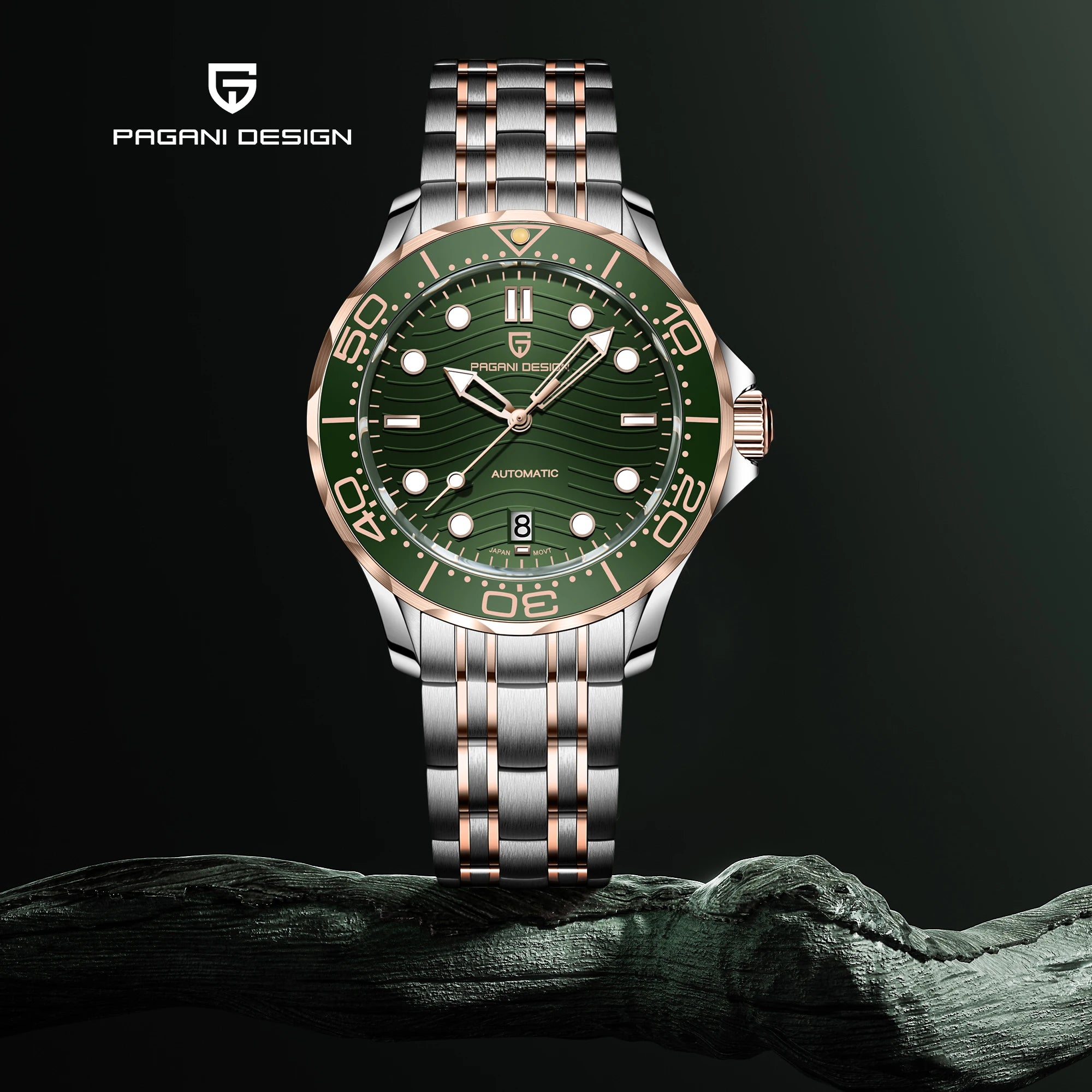 PAGANI DESIGN Orologio subacqueo automatico verde da uomo MIYOTA 8215