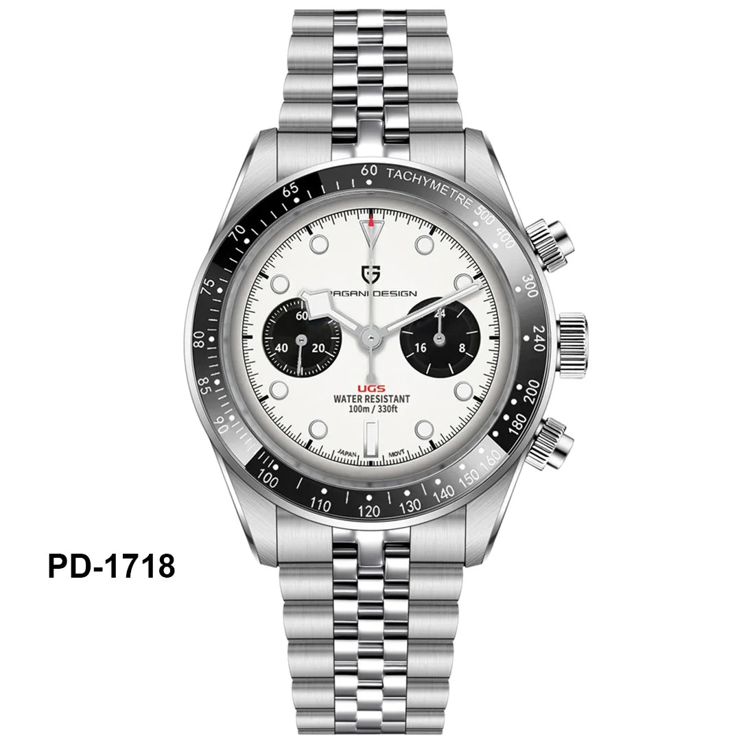 PAGANI DESIGN Orologio da polso al quarzo cronografo uomo, modello Panda, vetro zaffiro, impermeabile 10 bar