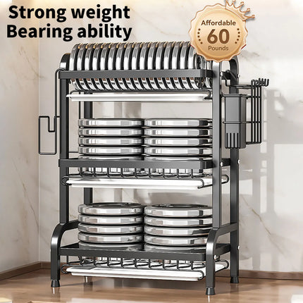 3-Tier Dish Drying Rack, Dish Rack, Large Capacity Rustproof Dish Drainer Rack with Utensil Holder Kitchen Organizer