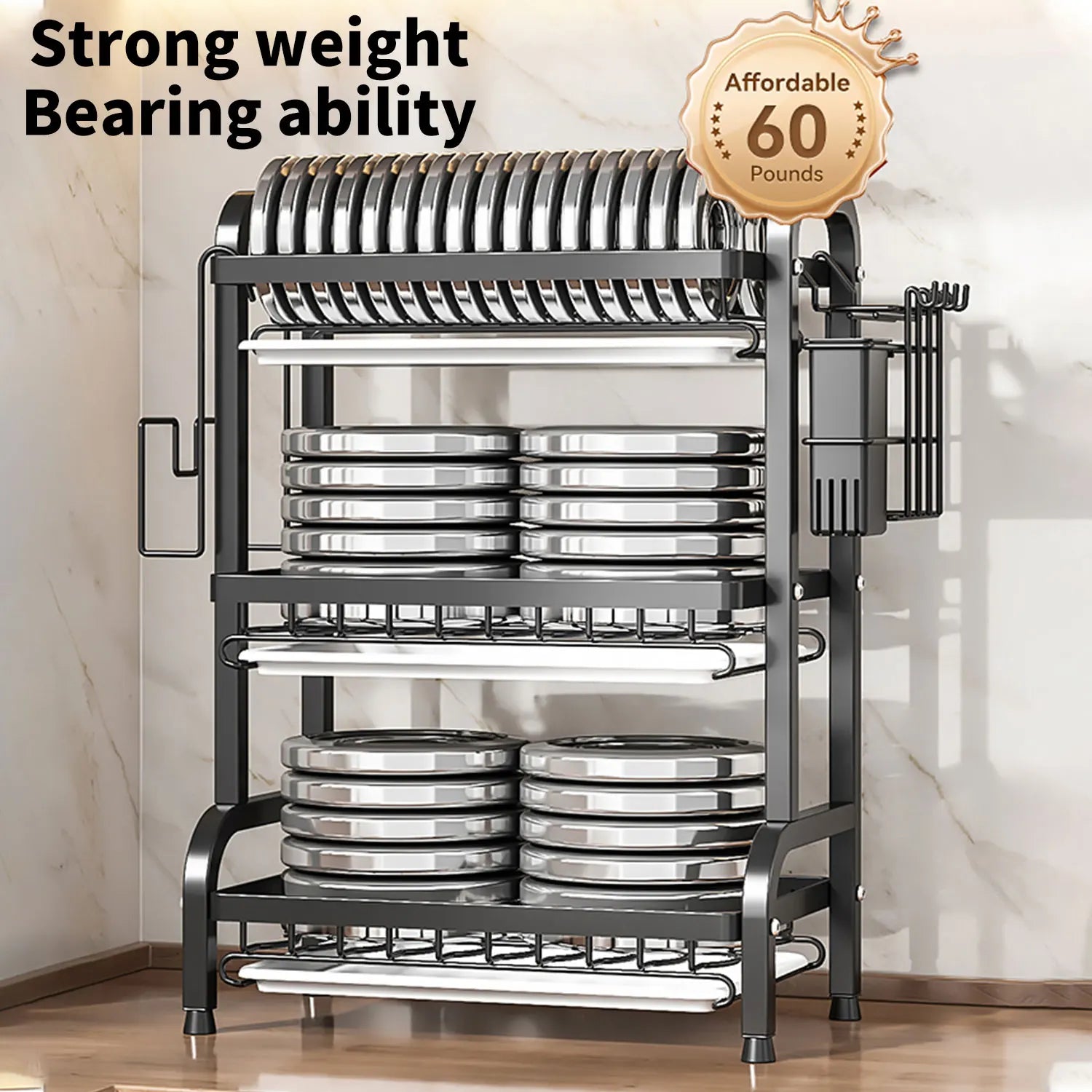 Stendino per piatti Scolapiatti a 3 livelli Scolapiatti Scaffale per piatti antiruggine di grande capacità con portautensili Organizzatore da cucina
